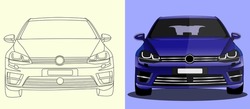 8 November,2022;Volkswagen Golf MK7 R. Iconic Car Graphic.vector Car Front View.	