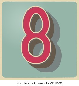 8 number of 3d vector illustrated relief retro font with shadow