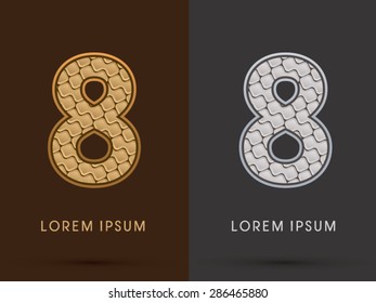 8 Number, Abstract Font, Text, Typography, concept  luxury gold and silver pattern, graphic vector