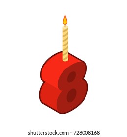8 number and Candles for birthday. eight figure for holiday cartoon style. Vector illustration