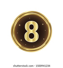 8 Number Circular Vector Gold Web Icon Button