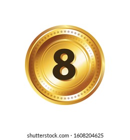 8 Number Circular Vector Gold Web Icon Button
