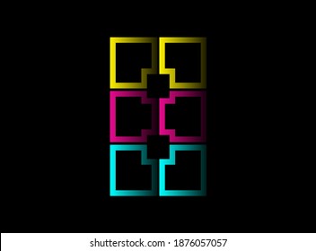 8 number cmyk color vector desing logo. Dynamic split blue, pink, yellow color on black background. For social media,design elements, creative poster, web template and more
