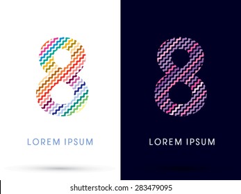 8 Number ,Colorful font designed using zigzag line, graphic vector.