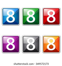 8 Number Colorful Vector Icon Button