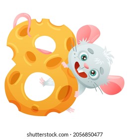 8 number and cute mouse baby animal. Educational numbers for children, home or kindergarten decor cartoon vector illustration