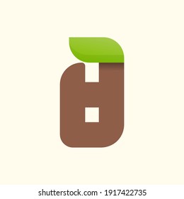 8 number eco logo with leaf. Vector font for bio posters, spa emblem, vegan, herbal and botanical cards etc.