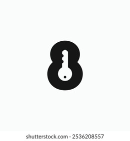 8 number eight with key negative space style minimal logo design concept. Vector illustration