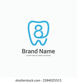 8 number eight with tooth dental logo simple linear stylish vector illustration