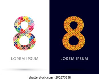 8 Number, Font, designed using Jigsaw puzzle pattern, graphic vector.