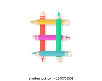 8 números de letra hechos de lápices multicolores. Elemento de diseño de vectores para logotipo, banner, carteles, tarjeta, etiquetas, etc. 