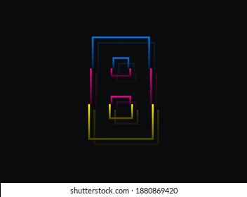 8 number font, vector design logo. Dynamic, split-color, blue, pink, yellow on black background. Eps10 illustration