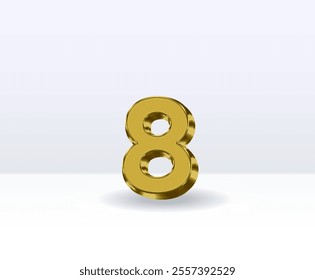 8 Number Gold With White 3D Render With Background.