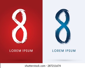 8 Number , Grunge brush font graphic vector.