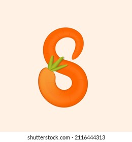 8 number logo made of carrot. Vector hand made organic vegatable font. Useful for vegatable logo, ecology and organic elements, vegan identity etc.