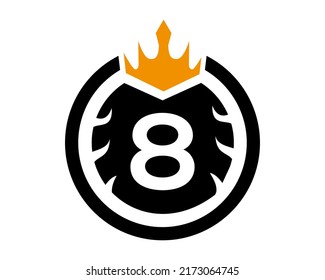 8 Number Logo With Round and Crown Shape Black and White Color