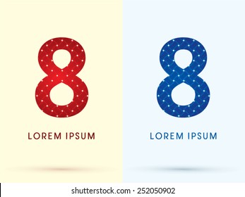 8 ,Number ,Luxury font, designed using red and blue line geometric shape, idea from wicker, basket,woven, ribbons, jewelry, diamond,rope, logo, symbol, icon, graphic, vector.