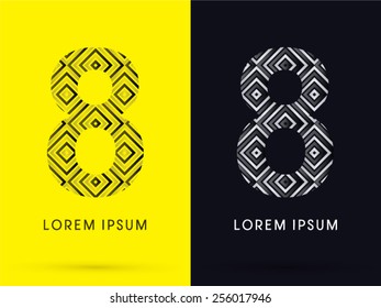 8 ,Number ,Luxury font, designed using black and white line square geometric shape, logo, symbol, icon, graphic, vector.