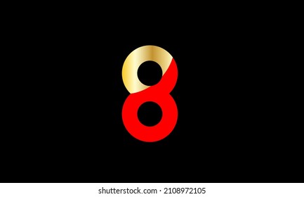 8 Number New Gold Red Elegant Logo