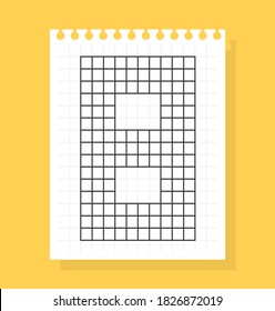 8 number on notepad sheet of squared paper, made of squares. Vector illustration