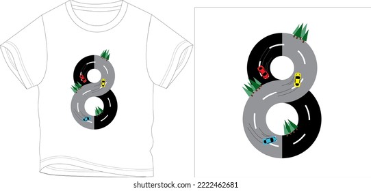 8 number track cars t shirt graphic design vector illustration 
