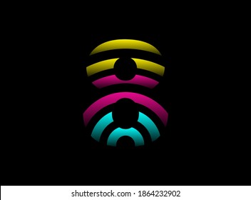 Diseño vectorial de 8 números, logotipo del tipo de letra de color Cmyk. Color dinámico de rosa, azul, amarillo sobre fondo negro. Para medios sociales, elementos de diseño, afiche creativo, plantilla web    


