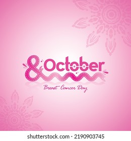 8 October Breast Cancer Day Typo With Pink Ribbon And Doodles And With Pink Background