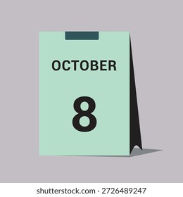 8 de octubre Calendario Fecha Icono Ilustración vectorial de calendario de escritorio mínima