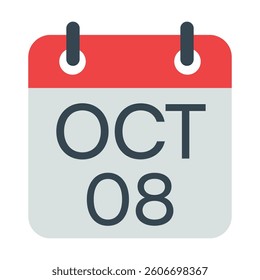8 October Calendar Icon, Isolated Vector Calendar Icon.