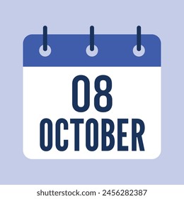 8 Octubre Calendario, Calendario de Vector Aislado.