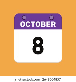 8 de octubre Diseño web mensual de la página de texto del icono del calendario.