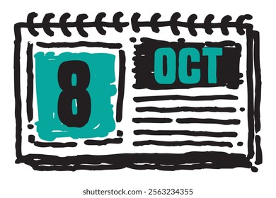 8 October date long table calendar - A simple yet elegant line art illustration of a table date calendar captures the essence of organization and timekeeping and note lines sketch art