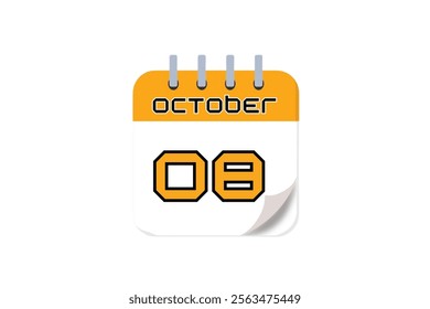 8 October month single day vector, illustration, calendar with yellow, black and white color background calendar October 8