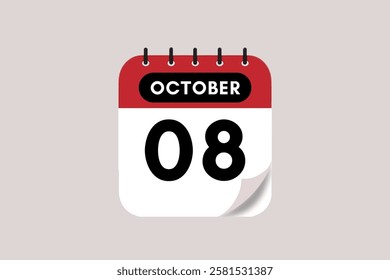 8 October month single day vector, illustration, calendar with rose red, black and off-white color background calendar October 8