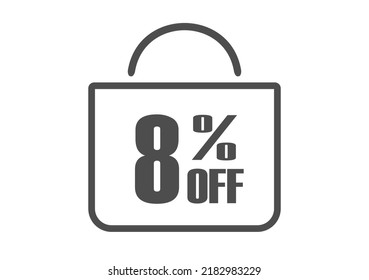 8% Off. Banner for products and services. Shopping bag vector.