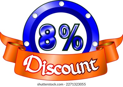 8% off, blue disk and orange ribbon, vector illustration for wholesale and retail, illustrative art, beautiful illustration, vector. God is good!