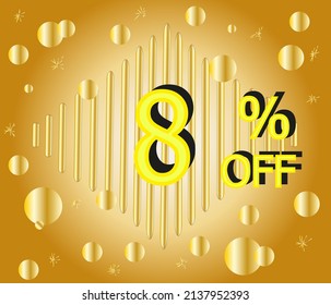 hasta un 8% de descuento. Vector de oro para la reducción y promoción de precios	
