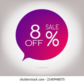 8% off gray gradient banner. Vector illustration label, colorful gradient label design or color transition for your modern design discount campaign promotion