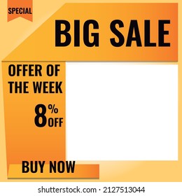 8% off. Orange and yellow. Folded paper style. Bottomless. ideal for promotions and offers