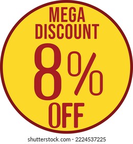 8%, off,%, mega descuento, círculo amarillo y rojo, descuento, mega, descuento, venta, super,icon, tag, especial, ofertas, promoción, carta,publicidad,comercio,especial,vender,vender,ofrecer,marketing