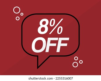 8% off sale balloon. Financial vector for discount, price reduction and promotional coupon. Design isolated on red background