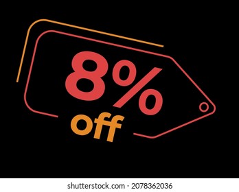 8% off. Sale and discount labels. Discount price icon. %Off. percent sales. Vector Illustration. Image for sale, image for promotion. Image for discount. Black and red. Red and yellow. Label for sale