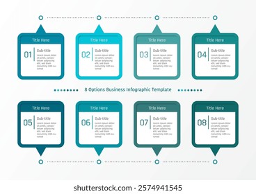 8 options business infographic template, theme of rounded corner square speech bubble, with number and text frame