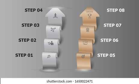 8 Options Infographic Template. Arrow chart style graphic design Template or Background. Can be used for Business presentation or banner.  Can edit to your own texts in the infographic. Vector ES10