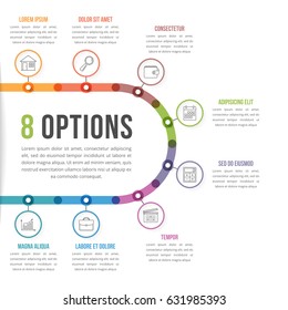 8 Options infographic template with line icons for presentations, reports, brochures etc, can be used as steps, workflow, process, vector eps10 illustration