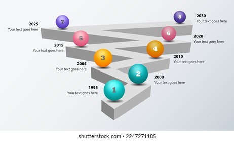 8 options infographic template. Zigzag roadmap style infographic design. Can be used for business presentation or any purposes. Can edit to your own texts. Vector EPS10