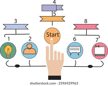 8 options Infographics design template and icons. use as workflow process diagram, business data presentation, timeline layout, milestone, banner, brochure, flow chart