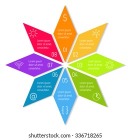 8 options round infographic banner. Vector paper progress steps for tutorial. Number banner template for diagram, graph or chart. Business concept sequence banner. EPS10 star layout.