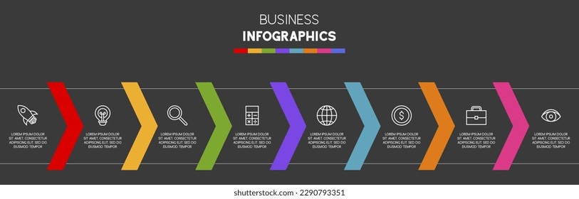 8 Optionen oder 8 Schritte Infografik Design Vorlage und Symbole. Verwendung als Workflow-Prozessdiagramm, Geschäftsdatendarstellung, Zeitplanlayout, Meilenstein, Banner, Broschüre, Flussdiagramm