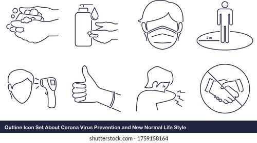 8 Outline Icon Set About Corona Virus Prevention And New Normal Lifestyle